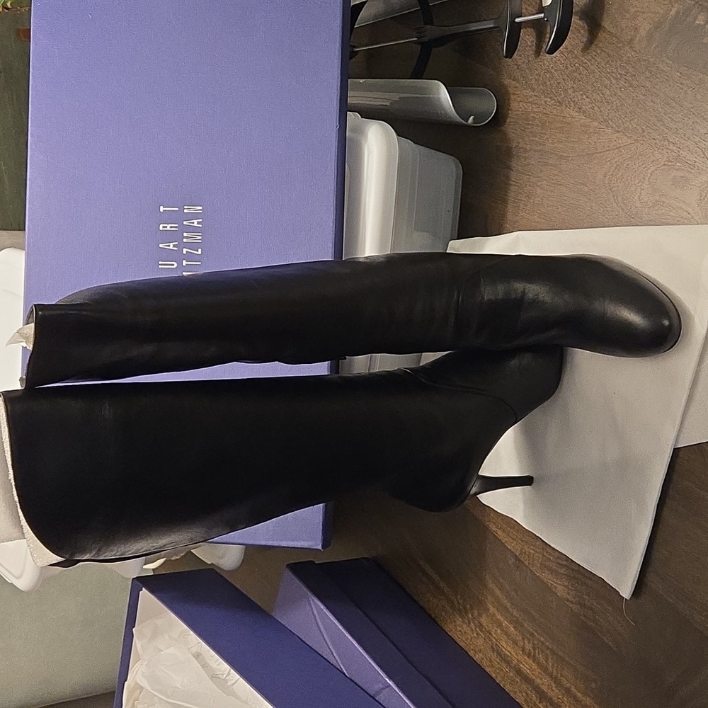 Stuart Weitzman Park Black Nappa Leather Heeled Boots